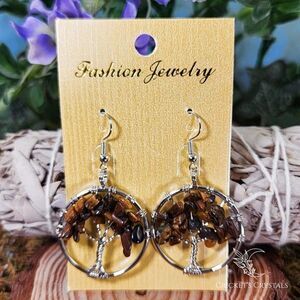 Tiger's Eye Tree of Life Earrings #13
